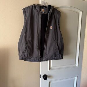 Carhartt Men’s Relaxed Fit Washed Duck Fleece-Lined Hooded Vest size Large